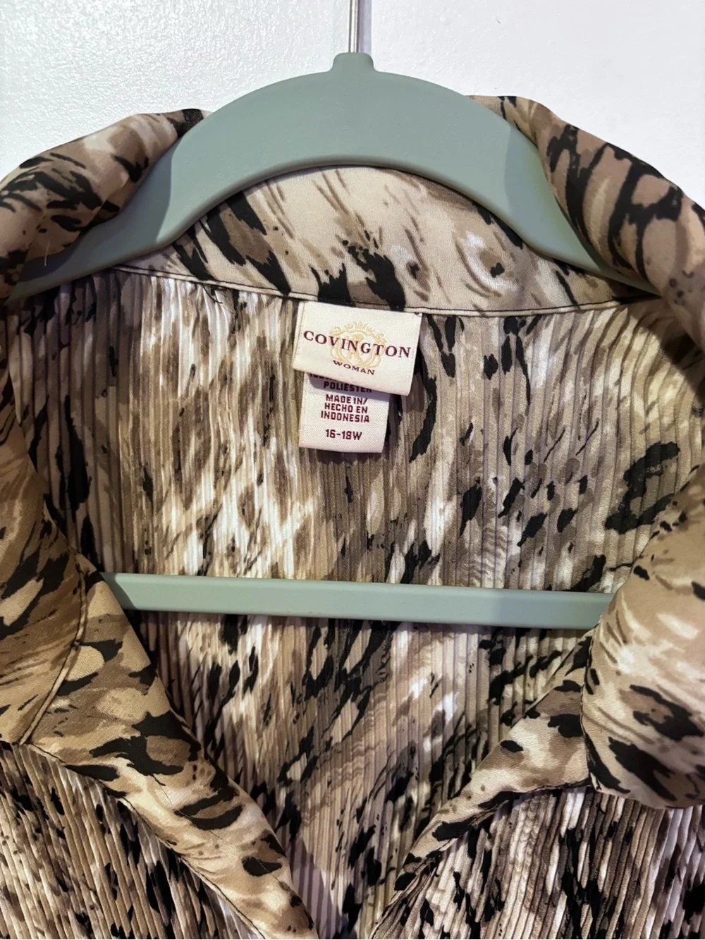 Covington Taupe and Black Printed Pleated Blouse